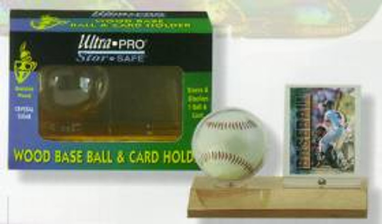 Wood Baseball & Card Holder - Light Wood