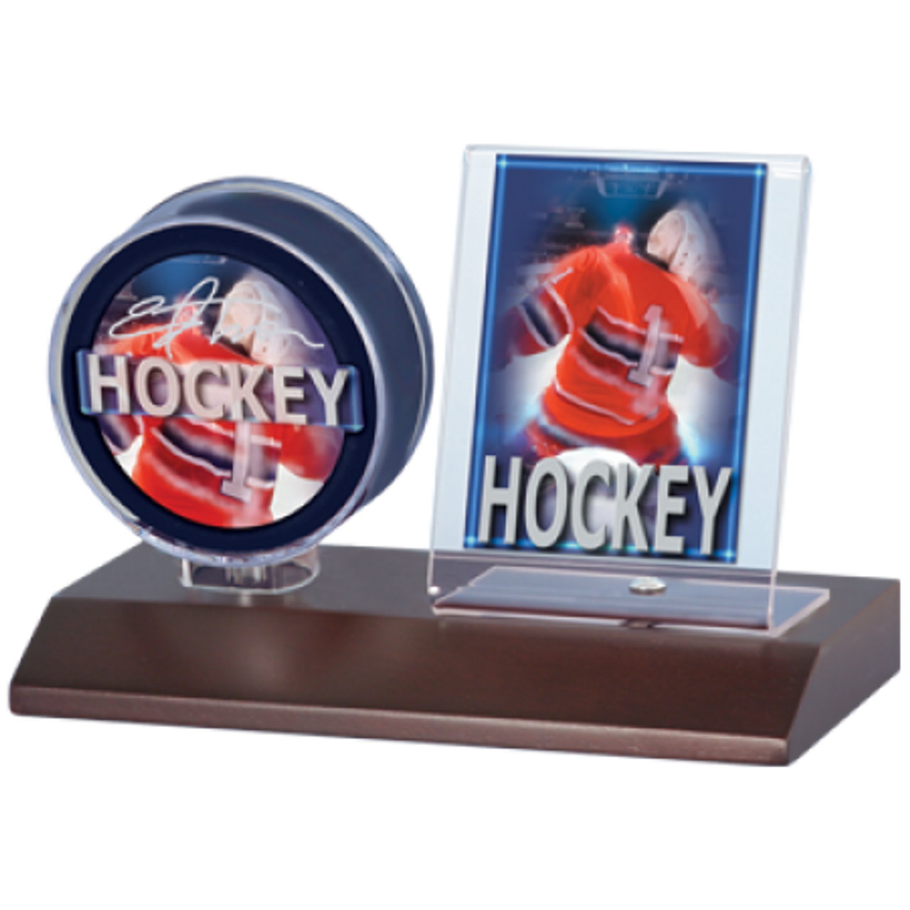 Wood Hockey Puck & Card Holder - Dark Wood