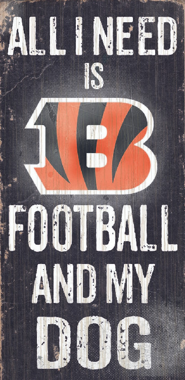 Cincinnati Bengals Wood Sign - Football and Dog 6"x12"