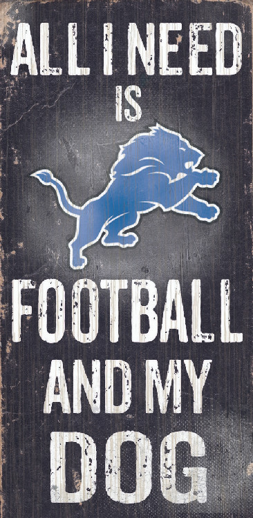 Detroit Lions Wood Sign - Football and Dog 6"x12"