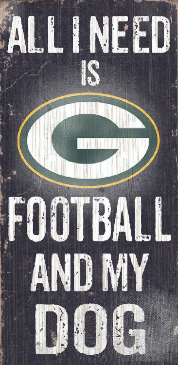 Green Bay Packers Wood Sign - Football and Dog 6"x12"