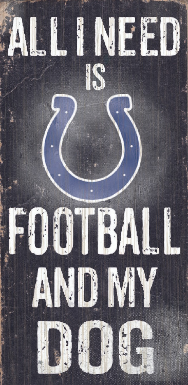 Indianapolis Colts Wood Sign - Football and Dog 6"x12"