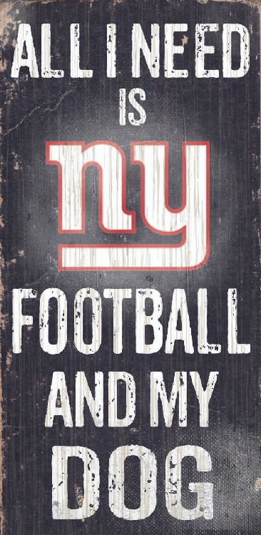 New York Giants Wood Sign - Football and Dog 6"x12"