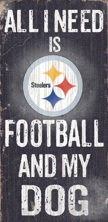 Pittsburgh Steelers Wood Sign - Football and Dog 6"x12"