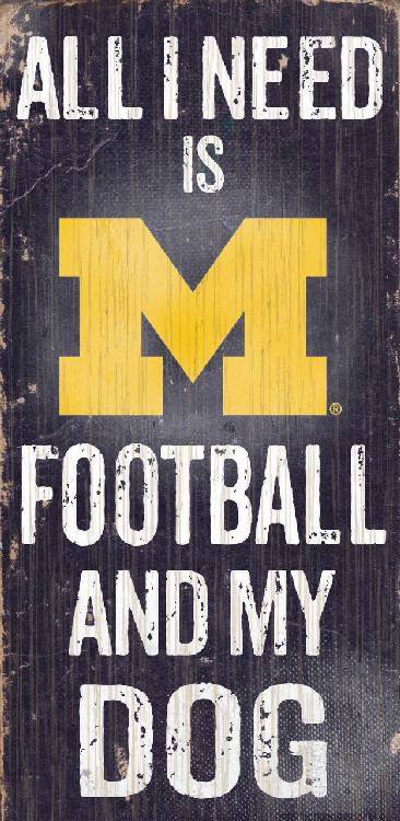 Michigan Wolverines Wood Sign - Football and Dog 6"x12"