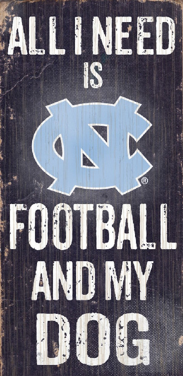 North Carolina Tar Heels Wood Sign - Football and Dog 6"x12"