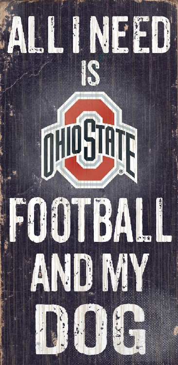 Ohio State Buckeyes Wood Sign - Football and Dog 6"x12"