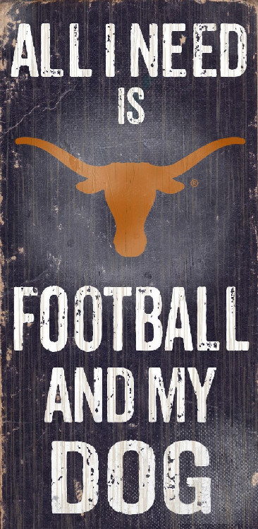 Texas Longhorns Wood Sign - Football and Dog 6"x12"