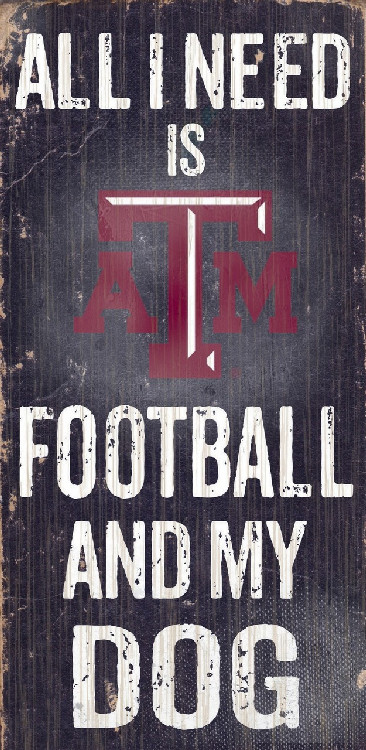 Texas A&M Aggies Wood Sign - Football and Dog 6"x12"