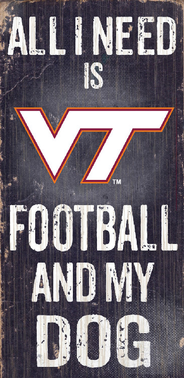 Virginia Tech Hokies Sign Wood 6x12 Football and Dog Design