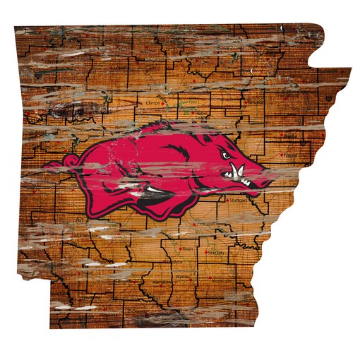 Fan Creations Arkansas Razorbacks Sign Wood 24 Inch State Wall Art Design -