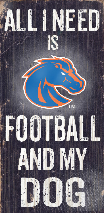 Boise State Broncos Wood Sign - Football and Dog 6x12