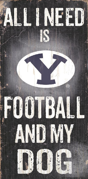 BYU Cougars Wood Sign - Football and Dog 6x12