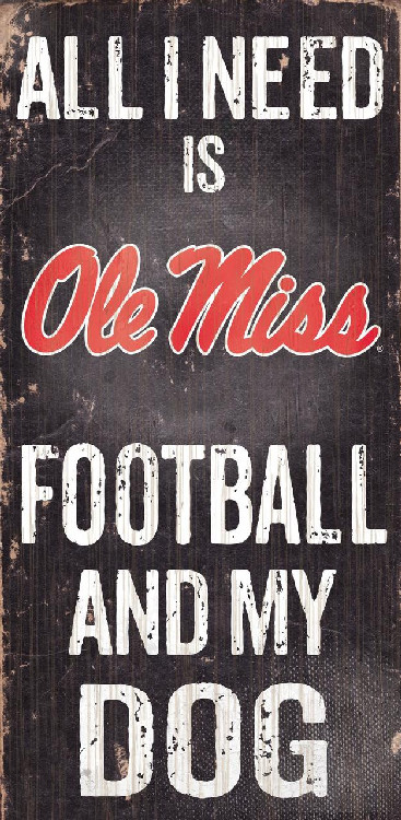 Mississippi Rebels Wood Sign - Football and Dog 6x12