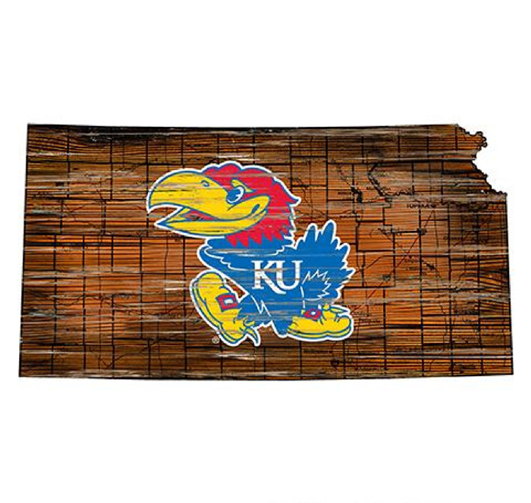 Kansas Jayhawks Sign Wood 24 Inch State Wall Art Design