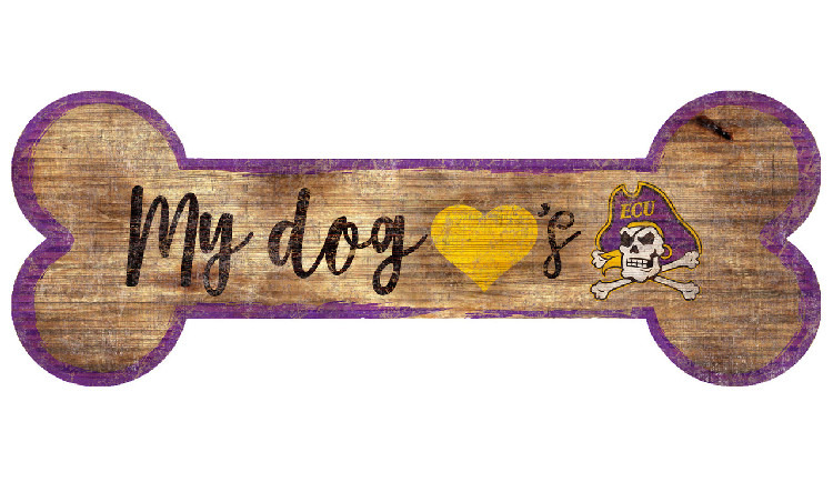 East Carolina Pirates Sign Wood 6x12 Dog Bone Shape