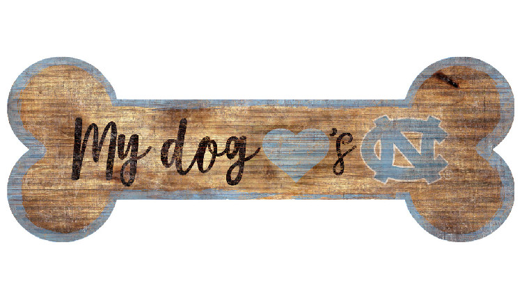 North Carolina Tar Heels Sign Wood 6x12 Dog Bone Shape