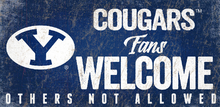 BYU Cougars Wood Sign Fans Welcome 12x6