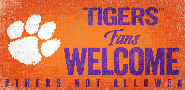 Clemson Tigers Sign Wood 12x6 Fans Welcome Design