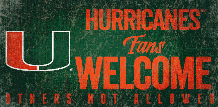 Miami Hurricanes Wood Sign Fans Welcome 12x6