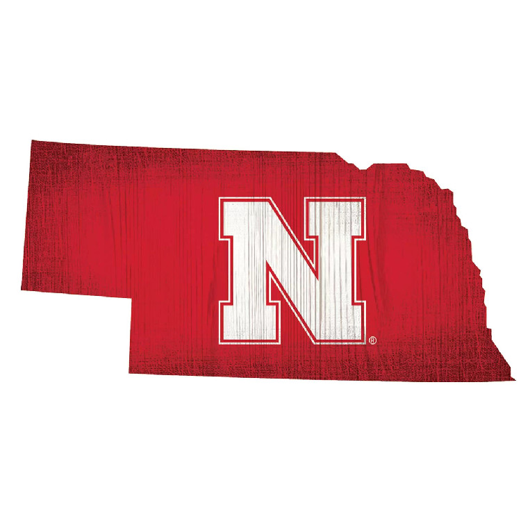 Nebraska Cornhuskers Sign Wood 12 Inch Team Color State Shape Design