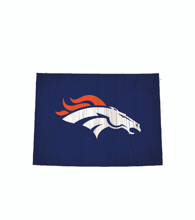 Denver Broncos Sign Wood 12 Inch Team Color State Shape Design