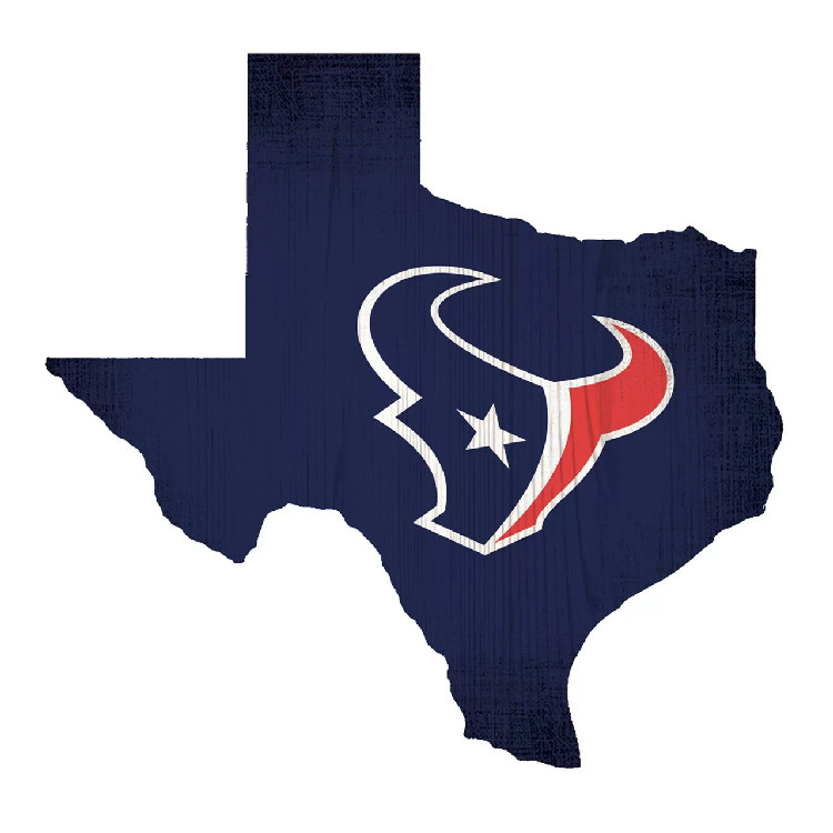 Houston Texans Sign Wood 12 Inch Team Color State Shape Design