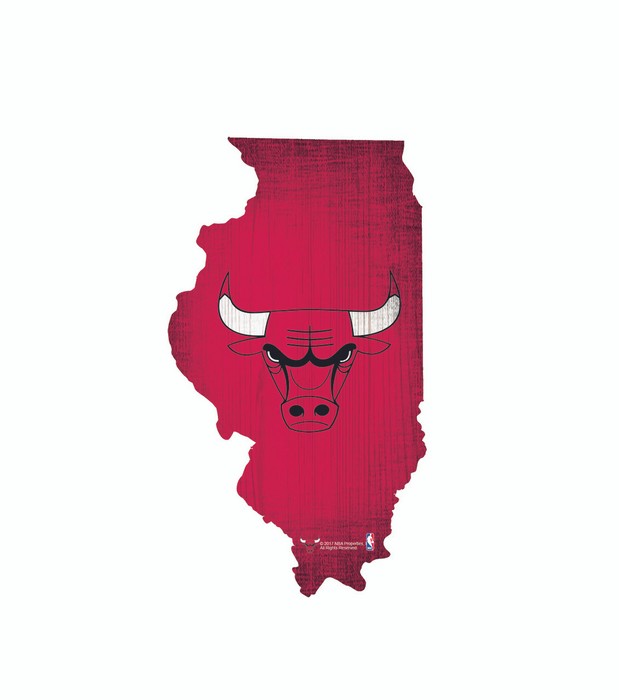 Chicago Bulls Sign Wood 12 Inch Team Color State Shape Design