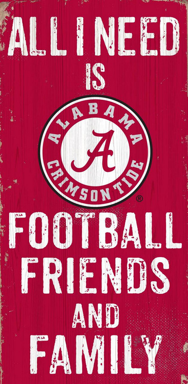 Alabama Crimson Tide Sign Wood 6x12 Football Friends and Family Design Color