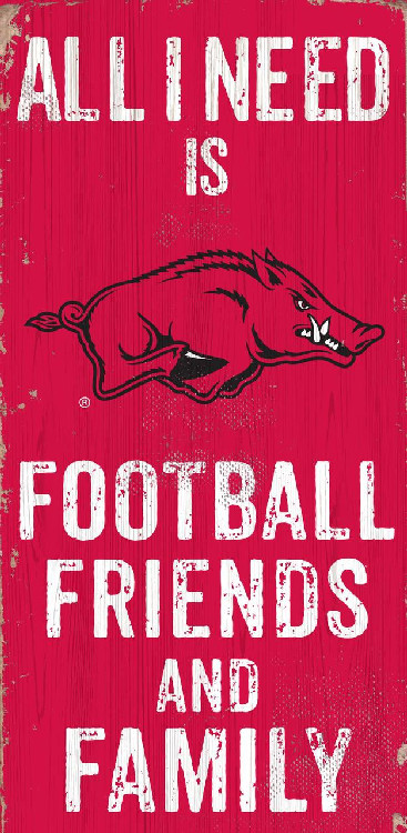 Arkansas Razorbacks Sign Wood 6x12 Football Friends and Family Design Color