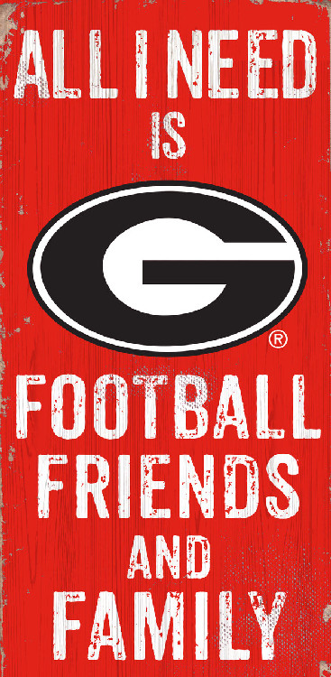 Georgia Bulldogs Sign Wood 6x12 Football Friends and Family Design Color