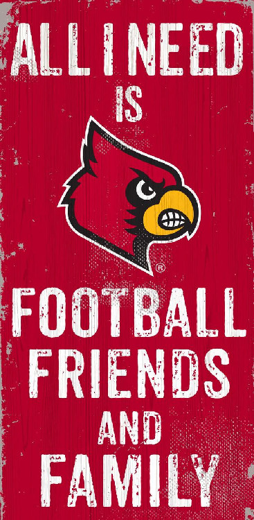 Louisville Cardinals Sign Wood 6x12 Football Friends and Family Design Color