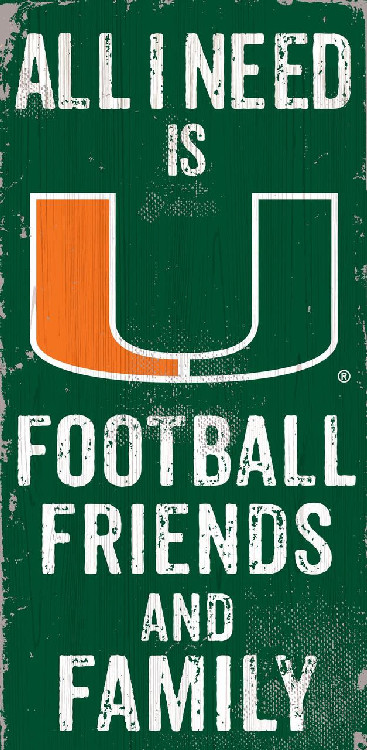 Miami Hurricanes Sign Wood 6x12 Football Friends and Family Design Color