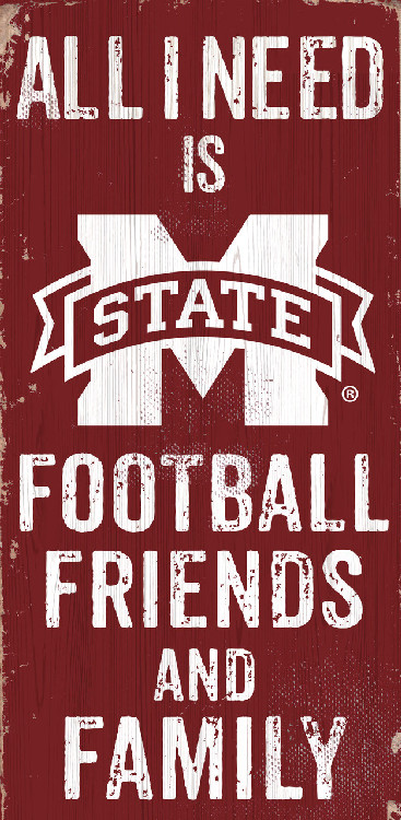 Mississippi State Bulldogs Sign Wood 6x12 Football Friends and Family Design Color