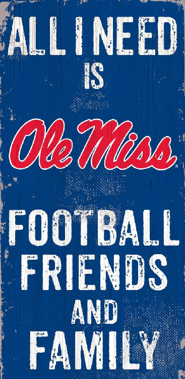 Mississippi Rebels Sign Wood 6x12 Football Friends and Family Design Color