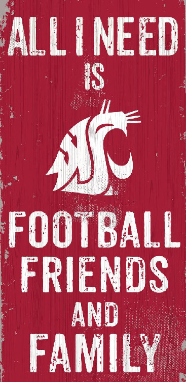 Washington State Cougars Sign Wood 6x12 Football Friends and Family Design Color