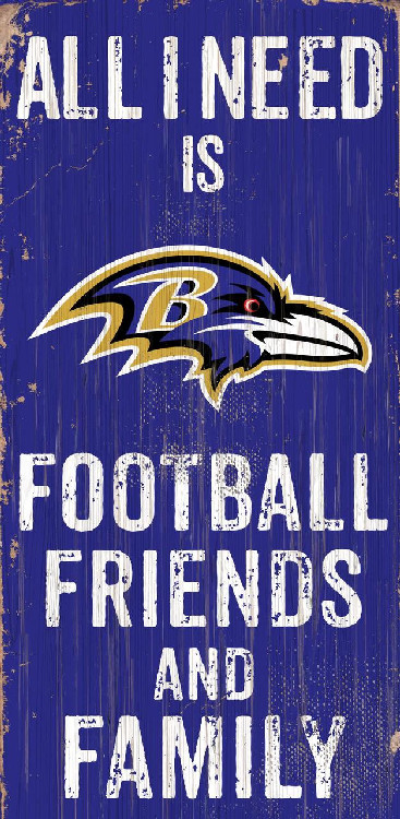 Baltimore Ravens Sign Wood 6x12 Football Friends and Family Design Color