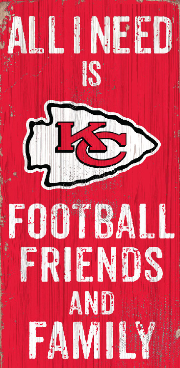 Kansas City Chiefs Sign Wood 6x12 Football Friends and Family Design Color