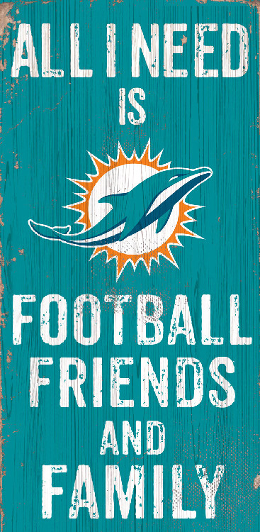 Miami Dolphins Sign Wood 6x12 Football Friends and Family Design Color