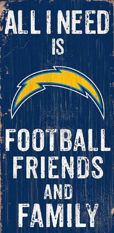 Los Angeles Chargers Sign Wood 6x12 Football Friends and Family Design Color