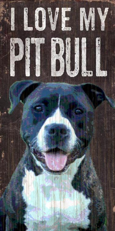 Pet Sign Wood I Love My Pit Bull 5"x10"