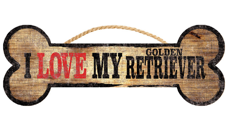 Pet Sign Wood Dog Bone Shape I Love My Golden Retriever 10"x4"