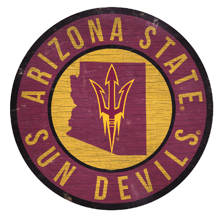 Arizona State Sun Devils Sign Wood 12 Inch Round State Design