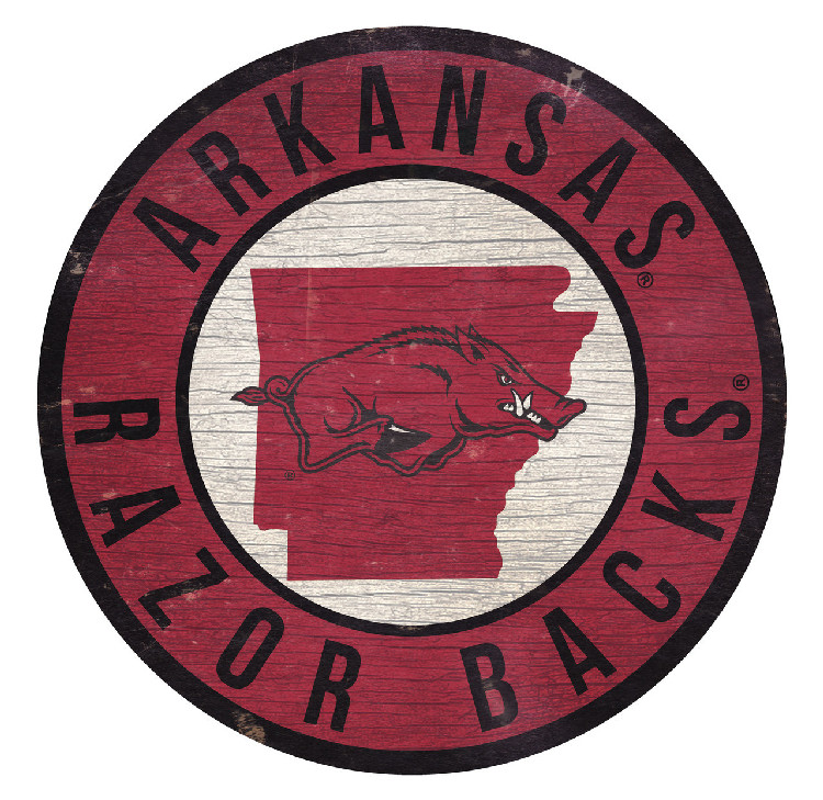 Arkansas Razorbacks Sign Wood 12 Inch Round State Design