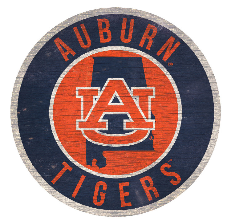 Auburn Tigers Sign Wood 12 Inch Round State Design