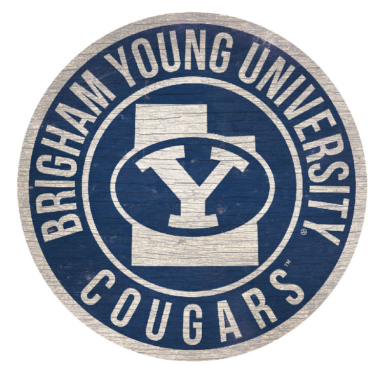 BYU Cougars Sign Wood 12 Inch Round State Design