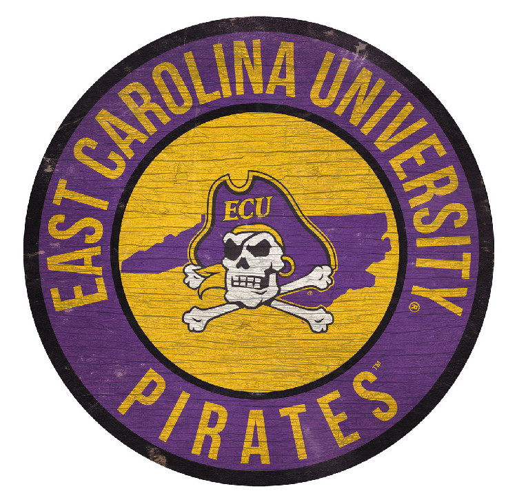 East Carolina Pirates Sign Wood 12 Inch Round State Design