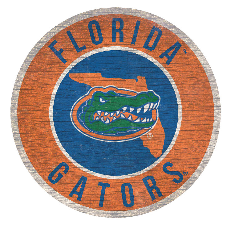 Florida Gators Sign Wood 12 Inch Round State Design