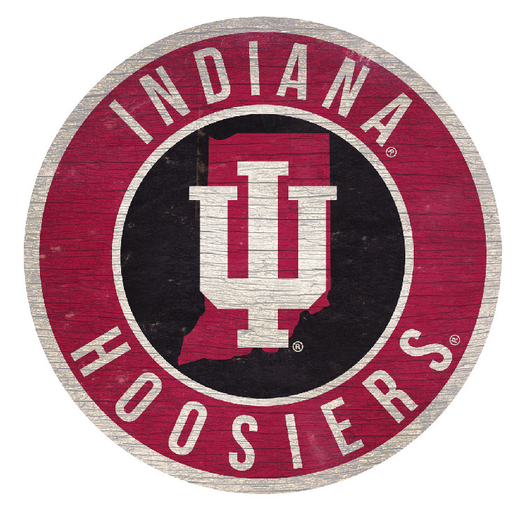 Indiana Hoosiers Sign Wood 12 Inch Round State Design