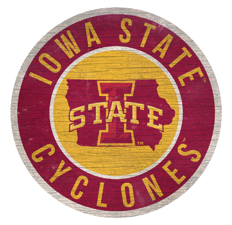 Iowa State Cyclones Sign Wood 12 Inch Round State Design